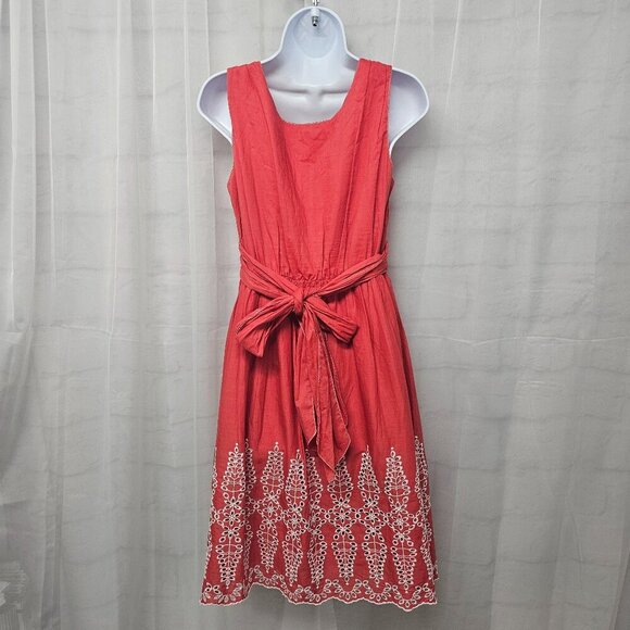 Max Studio Coral Pink Embroidered Sleeveless Dress Boho Festival M - Picture 7 of 11